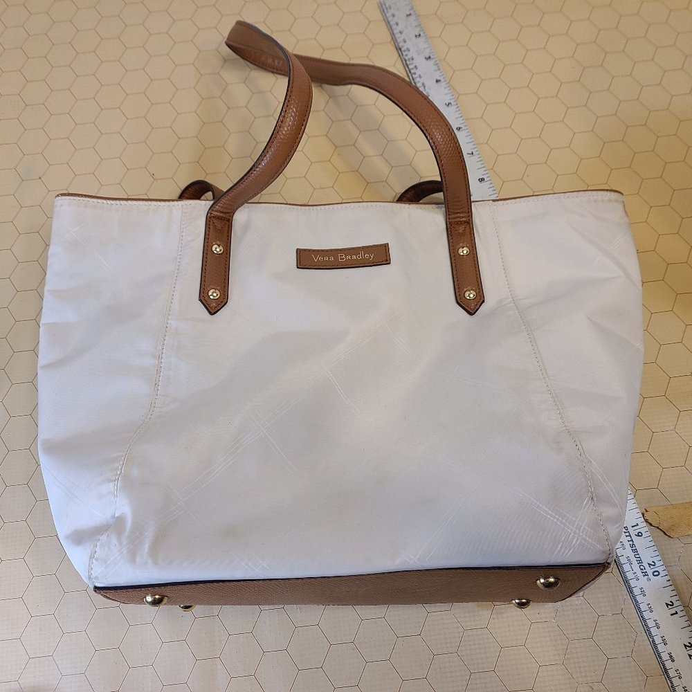 Vera Bradley Nylon Tote Light Beige w/ Leather Straps
